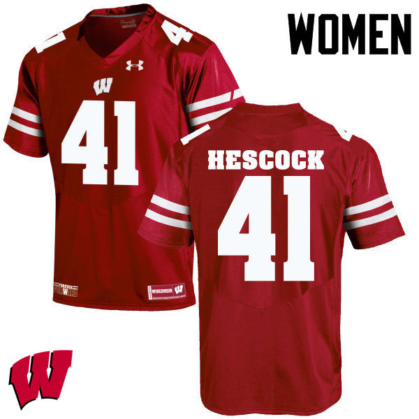 Wisconsin Badgers Women's #41 Jake Hescock NCAA Under Armour Authentic Red College Stitched Football Jersey AV40X15DC
